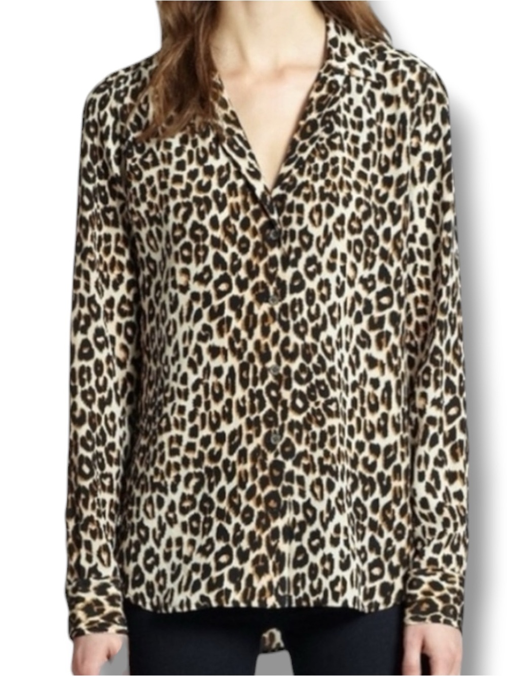 Equipment Femme Silk Leopard V Neck Spread Collar Size XS